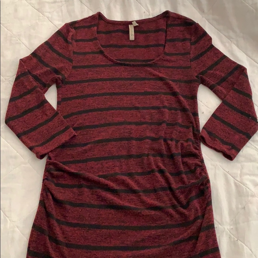 Maternity maroon striped sweater dress
